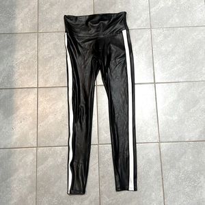 Spanx leather leggings with white stripe down the sides